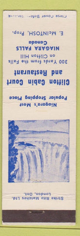 Matchbook Cover - Clifton Cabin Court Restaurant Niagara Falls ON