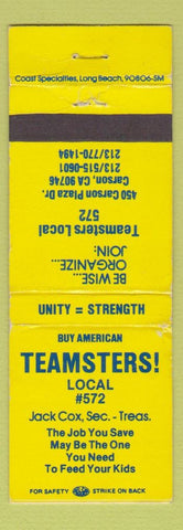 Matchbook Cover - Teamsters Union Carson CA WEAR