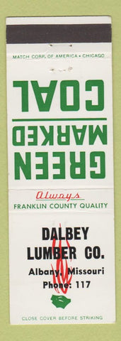 Matchbook Cover - Green Coal Dalbey Lumber Albany MO low phone #