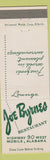 Matchbook Cover - Joe Byrnes Restaurant Mobile AL