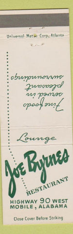 Matchbook Cover - Joe Byrnes Restaurant Mobile AL
