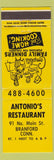 Matchbook Cover - Antonio's Restaurant Branford CT
