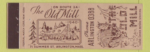 Matchbook Cover - The Old Mill Arlington MA low phone #