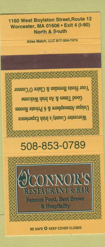 Matchbook Cover - O'Connor's Restaurant Bar Worcester MA 30 Strike