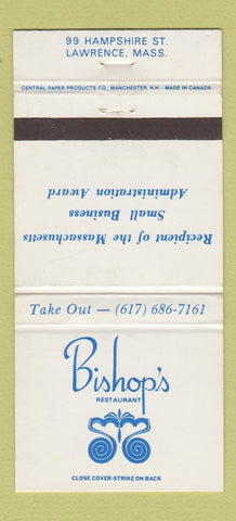 Matchbook Cover - Bishop's Restaurant Lawrence MA 30 Strike