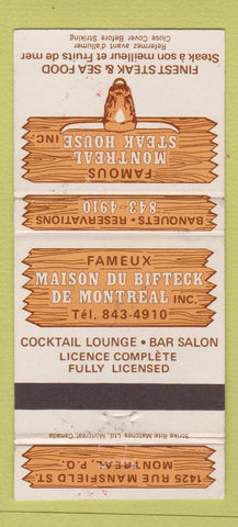 Matchbook Cover - Maison Du Bifteck Montreal QC WEAR 30 Strike