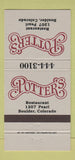Matchbook Cover - Potter's Restaurant Boulder Colorado 30 Strike