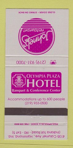 Matchbook Cover - Johnel's Restaurant Hammond IN Olympia Plaza Hotel 30 Strike