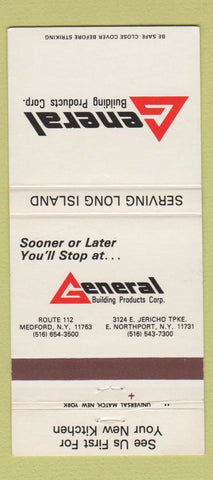 Matchbook Cover - General Building Products Medford East Northport NY 30 Strike