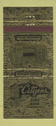 Matchbook Cover - The Citizens State Bank Giddings TX 30 Strike