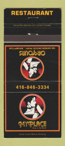 Matchbook Cover - My Place Restaurant Brampton ON girlie 30 Strike