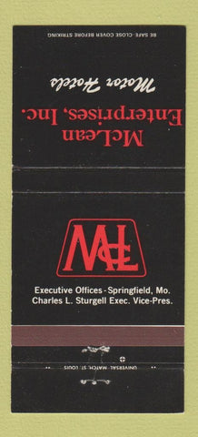 Matchbook Cover - McLean Motor Hotels Springfield MO 30 Strike