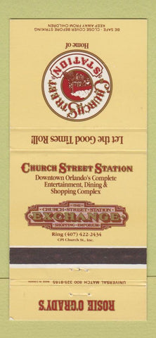Matchbook Cover - Church Street Station Rosie O'Grady's Orlando FL 30 Strike