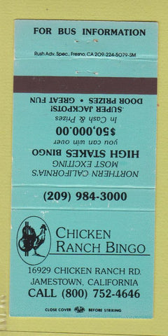 Matchbook Cover - Chicken Ranch Bingo Jamestown CA WEAR 30 Strike
