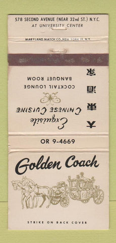 Matchbook Cover - Golden Coach New York City WORN 30 Strike