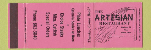 Matchbook Cover - Artesian Restaurant Fulton MS
