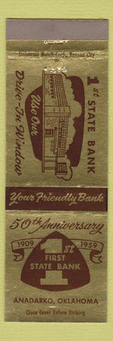 Matchbook Cover - 1st State Bank Anadarko OK 1959