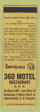 Matchbook Cover - 360 Motel Chesterfield Court House VA Perkins Americana