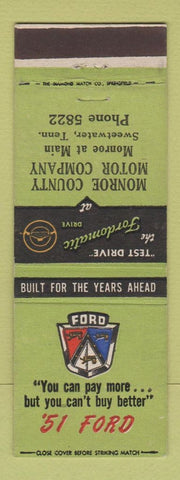 Matchbook Cover - 1951 Ford Monroe County Sweetwater TN