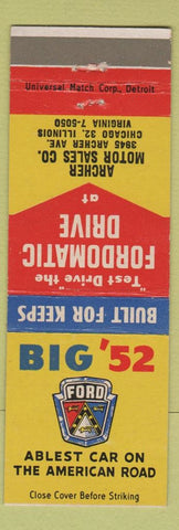 Matchbook Cover - 1952 Ford Archer Motor Sales Chicago IL