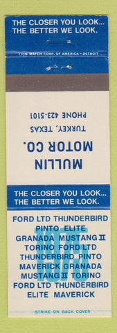 Matchbook Cover - 1975 Ford Mullin Motors Turkey TX