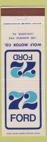 Matchbook Cover - 1972 Ford Wolf Motors Lancaster PA
