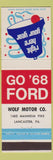 Matchbook Cover - 1968 Ford Wolf Motors Lancaster PA