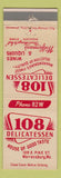 Matchbook Cover - 108 Deli Warrensburg MO low phone #