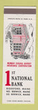 Matchbook Cover - 1st National Bank Biddeford ME North South Berwick