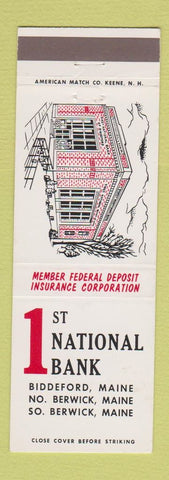 Matchbook Cover - 1st National Bank Biddeford ME North South Berwick