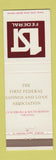 Matchbook Cover - 1st Federal Savings and Loan Lynchburg South Boston VA