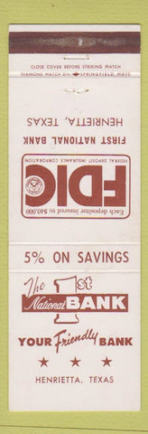 Matchbook Cover - 1st National Bank Henrietta TX