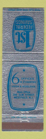 Matchbook Cover - 1st Federal Savings Westfield NJ Union Middlesex