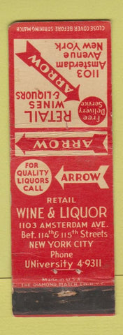 Matchbook Cover - Arrow Liquors New York City WORN