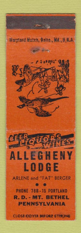 Matchbook Cover - Allegheny Lodge Mount Bethel PA