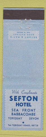 Matchbook Cover - Sefton Hotel Torquay Devon UK England