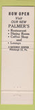 Matchbook Cover - Palmer's Restaurants Pittsburgh PA