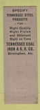 Matchbook Cover - Tennessee Sheet Steel Birmingham AL WORN