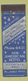 Matchbook Cover - New American Hotel Pittsfield MA POOR
