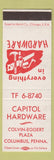 Matchbook Cover - Capitol Hardware Columbus OH SAMPLE