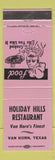 Matchbook Cover - Holiday Hills Restaurant Van Horn TX