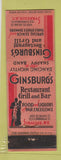 Matchbook Cover - Ginsburg's Restaurant Grill Syracuse NY