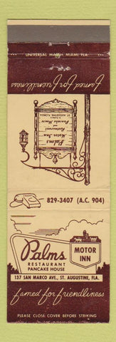 Matchbook Cover - Palms Restaurant Pancake House Motor Inn St Augustine FL