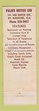 Matchbook Cover - Palms Restaurant Pancake House Motor Inn St Augustine FL