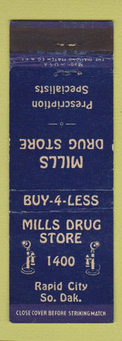 Matchbook Cover - Mills Drug Store Rapid City SD low phone #