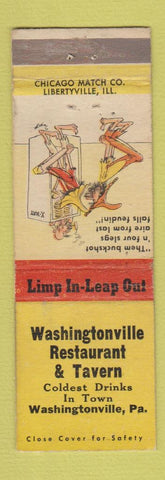 Matchbook Cover - Washington Restaurant Tavern Washingtonville PA hillbilly