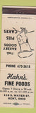 Matchbook Cover - Hahn's Fine Foods Kent OH WEAR