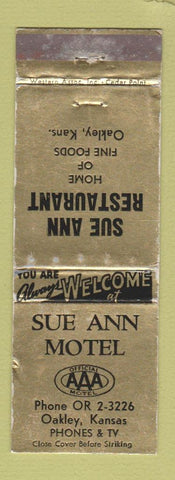 Matchbook Cover - Sue Ann Motel Restaurant Oakley KS WORN
