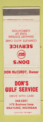 Matchbook Cover - Don's Gulf oil gas Grayling MI