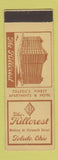 Matchbook Cover - The Hillcrest Toledo OH SAMPLE WORN